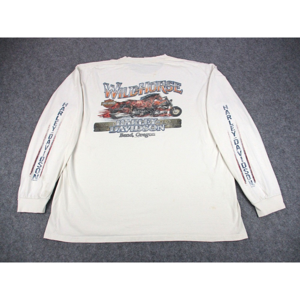 Harley Davidson Shirt Mens 2XL* White Wildhorse Bend Oregon Graphic Long Sleeve